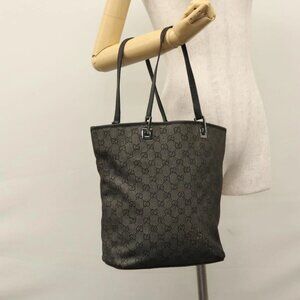 GUCCI GG Canvas Tote Bag Black Silver